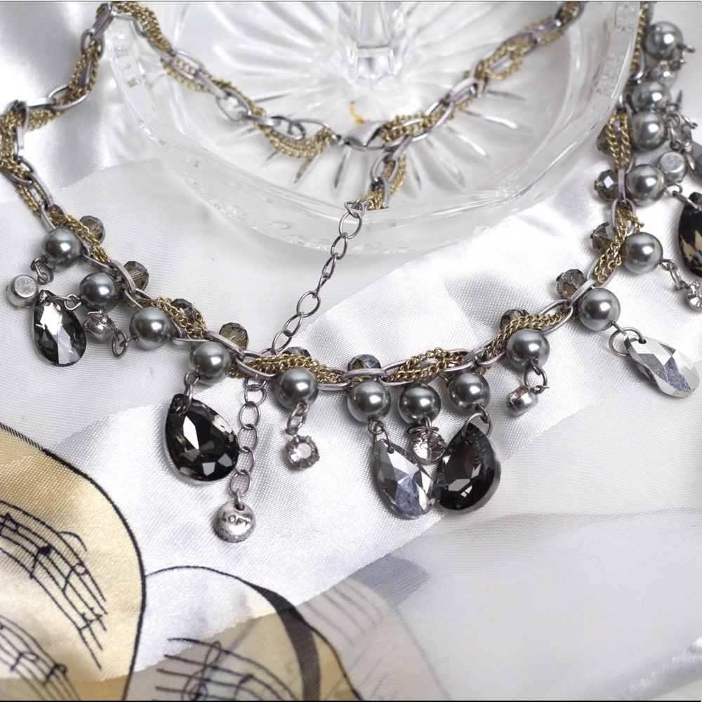 LOFT Slate Black Jewel Statement Necklace